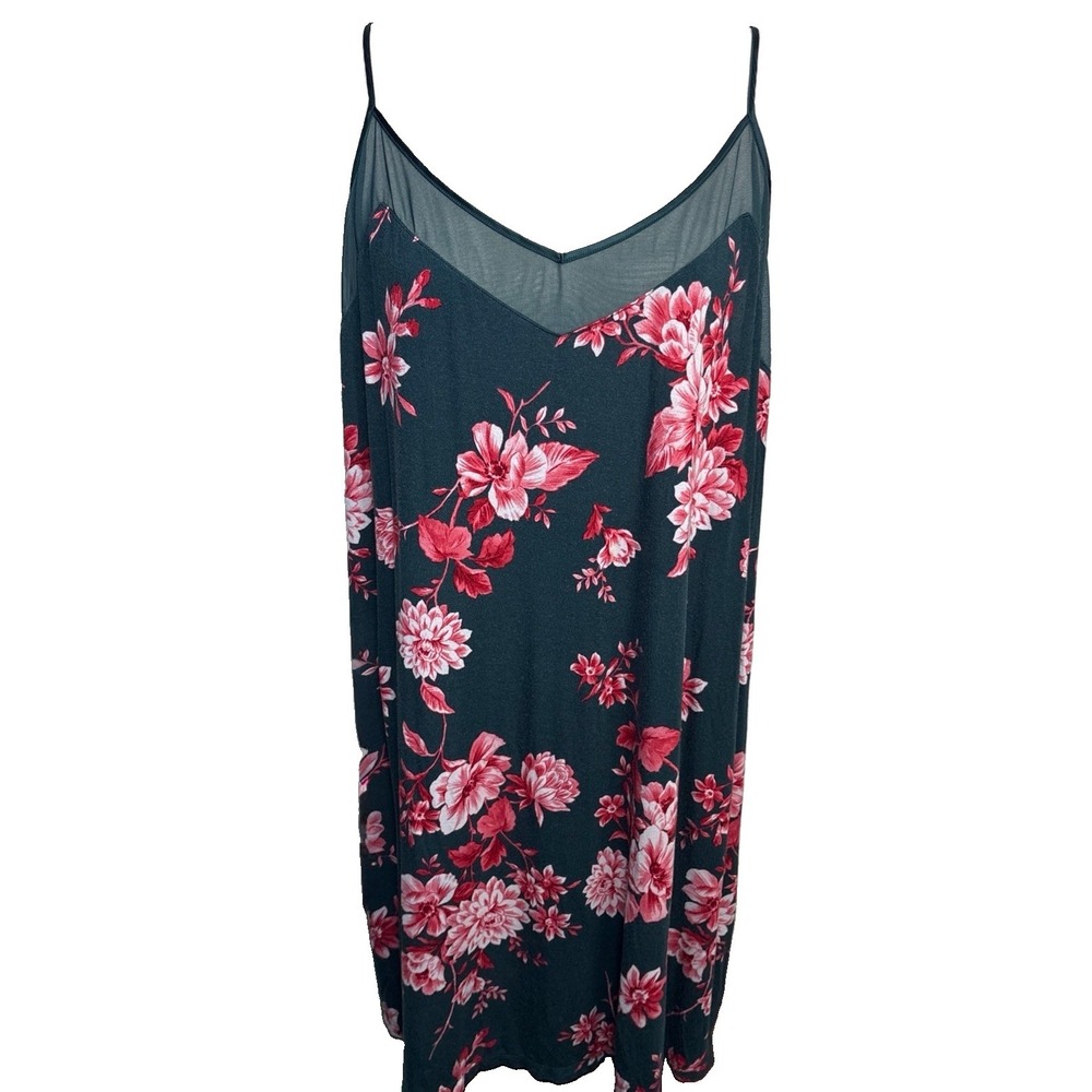 Soma Cool Nights Floral Chamise Nightgown Mesh Detail XXL Green Romantic